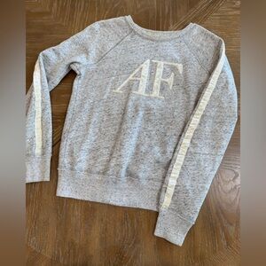Abercrombie & Fitch Heathered Gray AF Sweatshirt with velour sleeve stripe